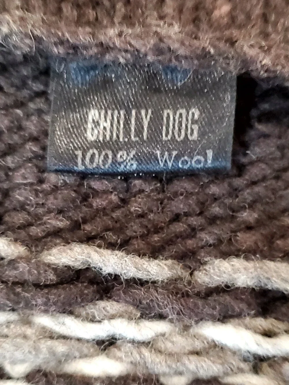 Chilly Dog Hand Knitted 100% Wool Brown, White+Gray Diamond Dog Sweater, Large